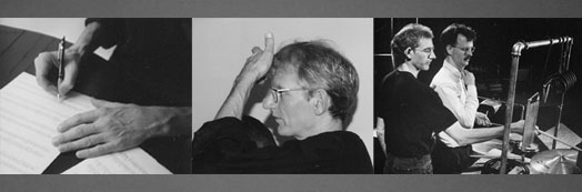 Pictures of Dave Hollinden, composer, and Andrew Spencer, percussionist.